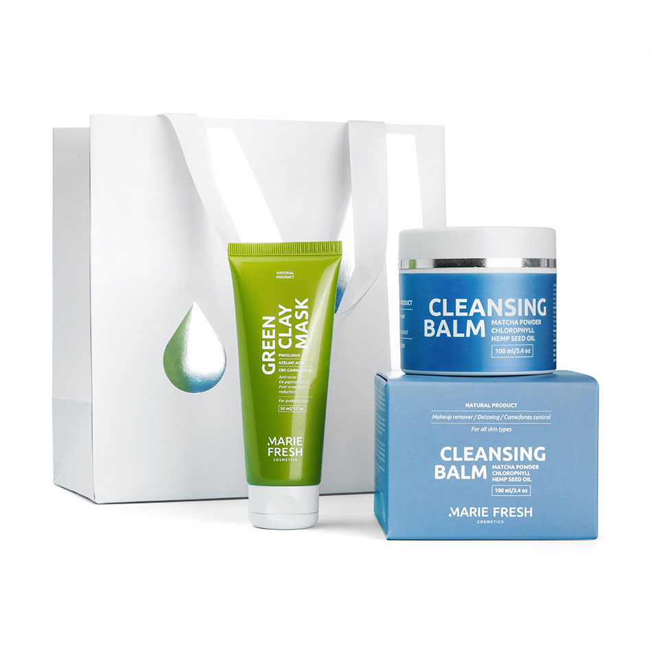 Подарунковий набір для обличчя Marie Fresh Cosmetics Green Clay Power (маска, 50 мл + очищувальний бальзам, 100 мл)